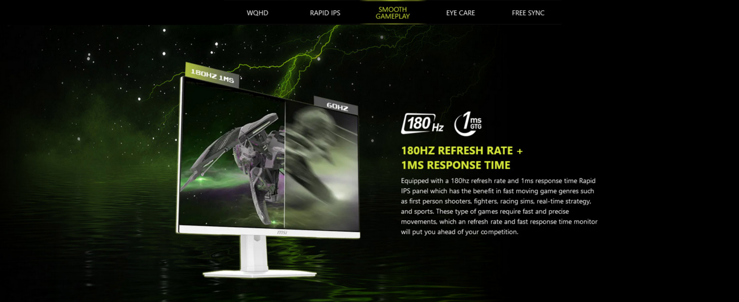 A large marketing image providing additional information about the product MSI MAG 274QRFW 27" WQHD 180Hz IPS Monitor - Additional alt info not provided