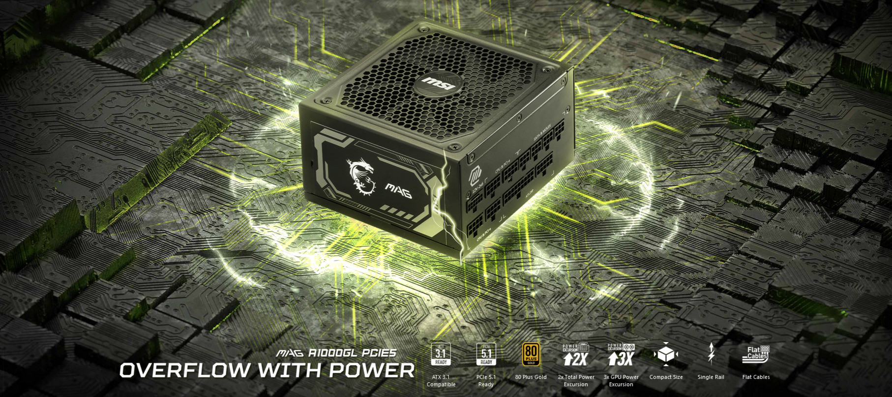 A large marketing image providing additional information about the product MSI MAG A1000GL 1000W Gold PCIe 5.0 ATX Modular PSU - Additional alt info not provided
