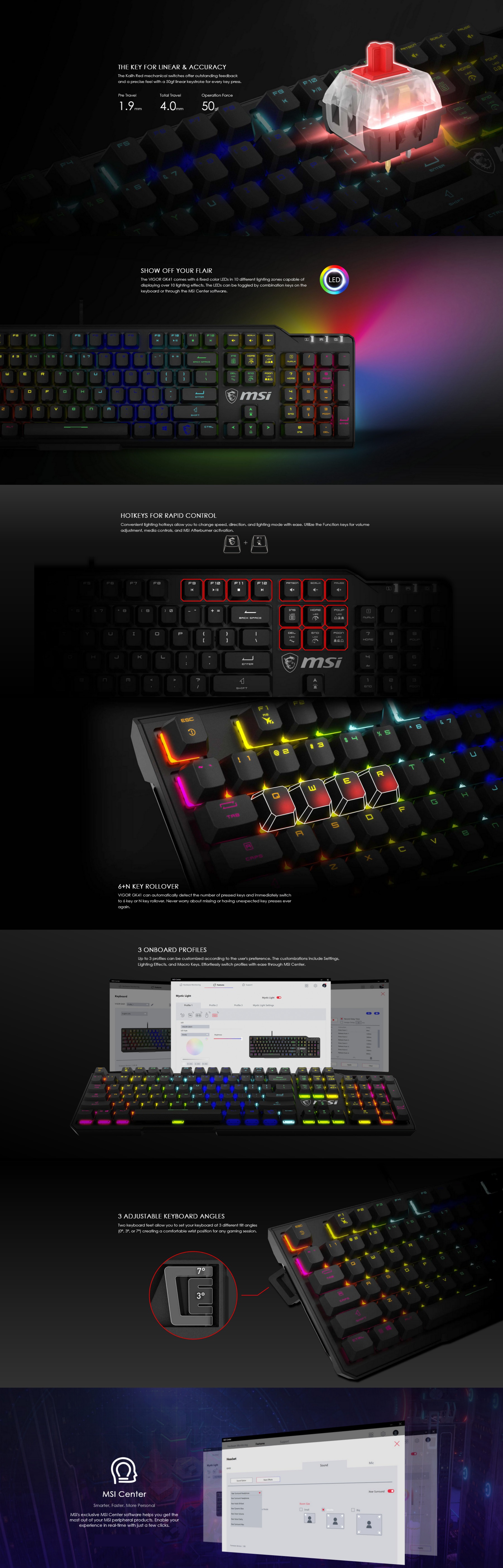 A large marketing image providing additional information about the product MSI VIGOR GK41 Gaming Keyboard - Kailh Red - Additional alt info not provided