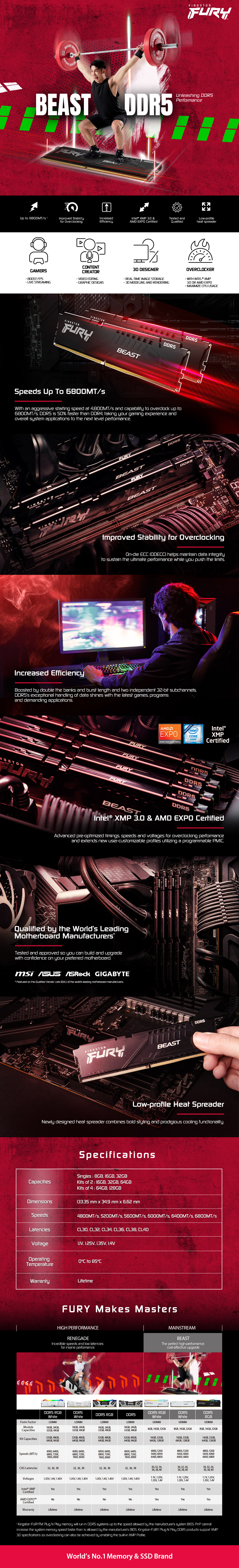 A large marketing image providing additional information about the product Kingston 32GB Kit (2x16GB) DDR5 Fury Beast EXPO/XMP CL30 6000MHz - Additional alt info not provided