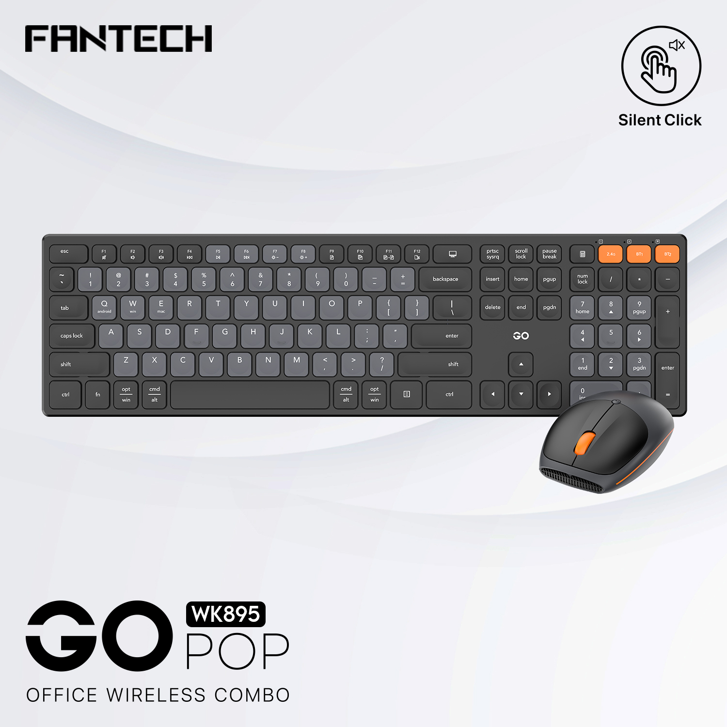 A large marketing image providing additional information about the product Fantech Go WK895 Office Wireless Keyboard and Mouse Combo - Black - Additional alt info not provided