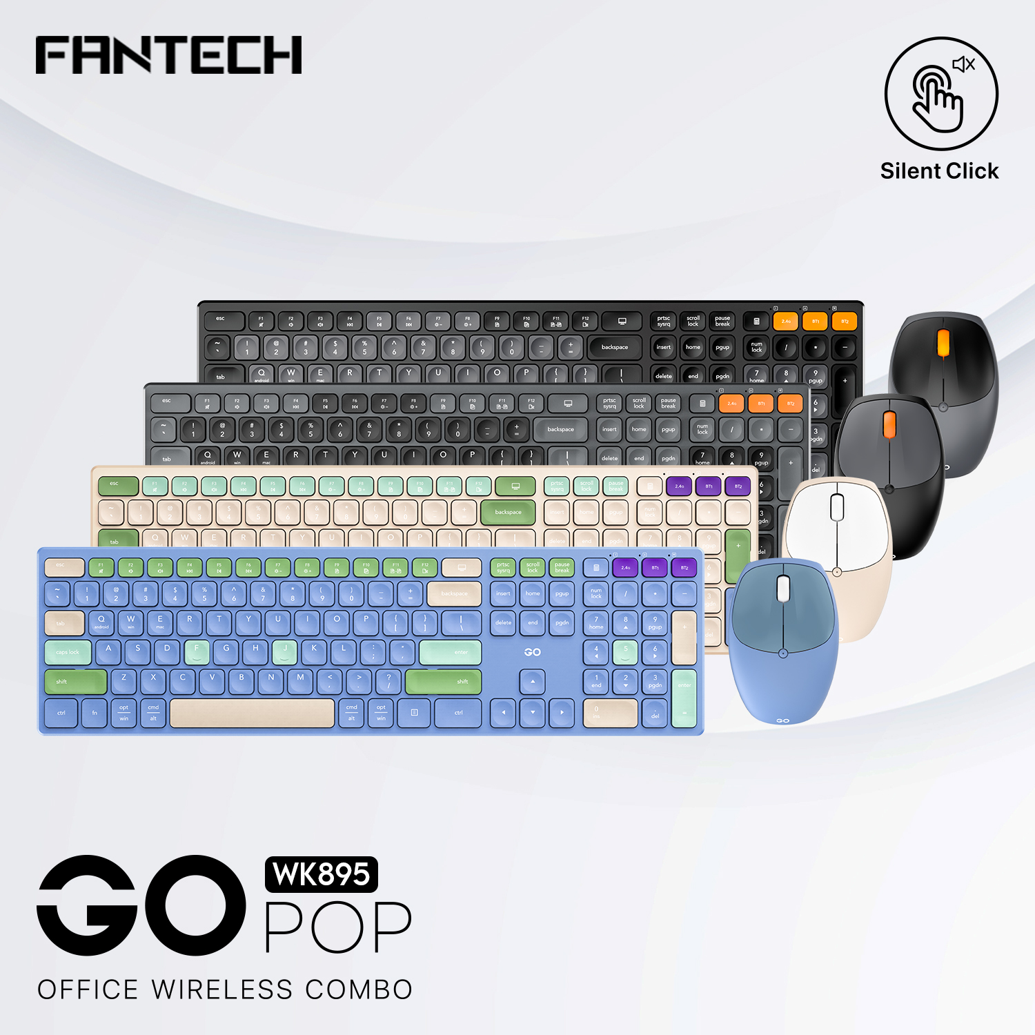 A large marketing image providing additional information about the product Fantech Go WK895 Office Wireless Keyboard and Mouse Combo - Black - Additional alt info not provided