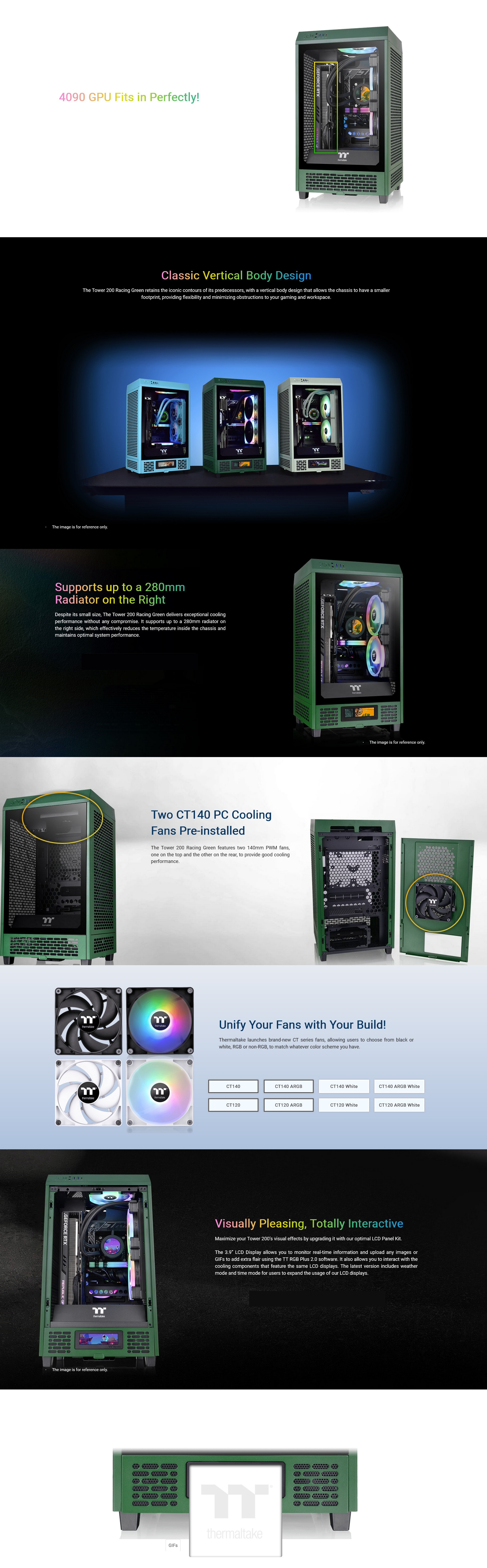 A large marketing image providing additional information about the product Thermaltake The Tower 200 - Mini Tower Case (Racing Green) - Additional alt info not provided