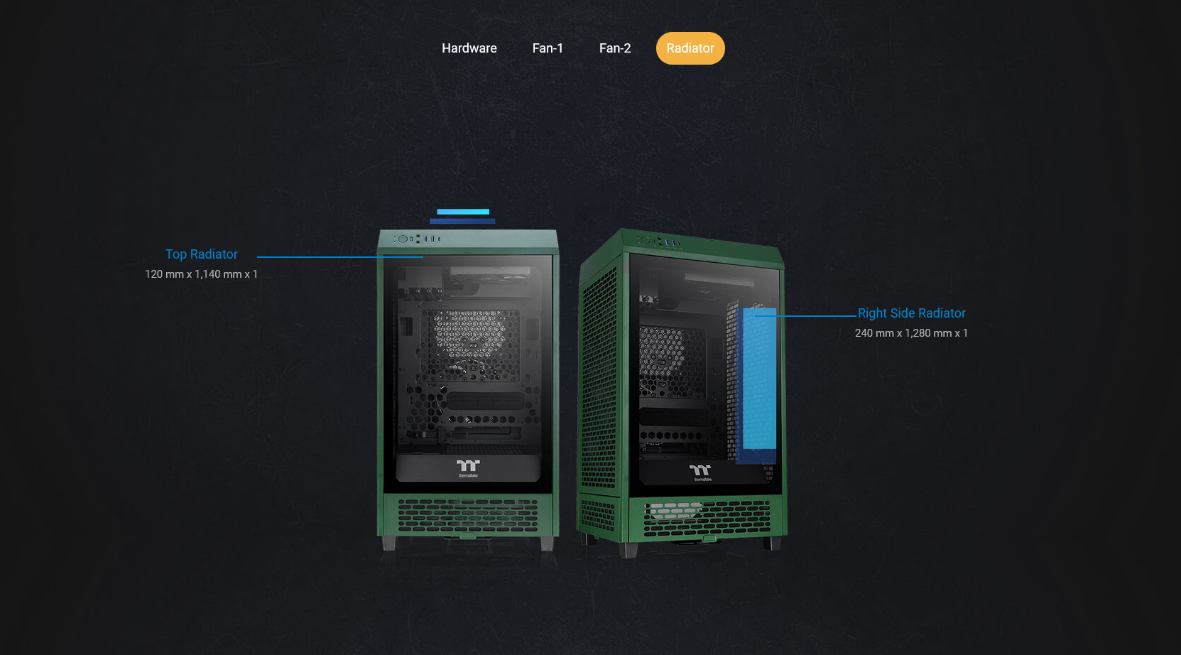 A large marketing image providing additional information about the product Thermaltake The Tower 200 - Mini Tower Case (Racing Green) - Additional alt info not provided