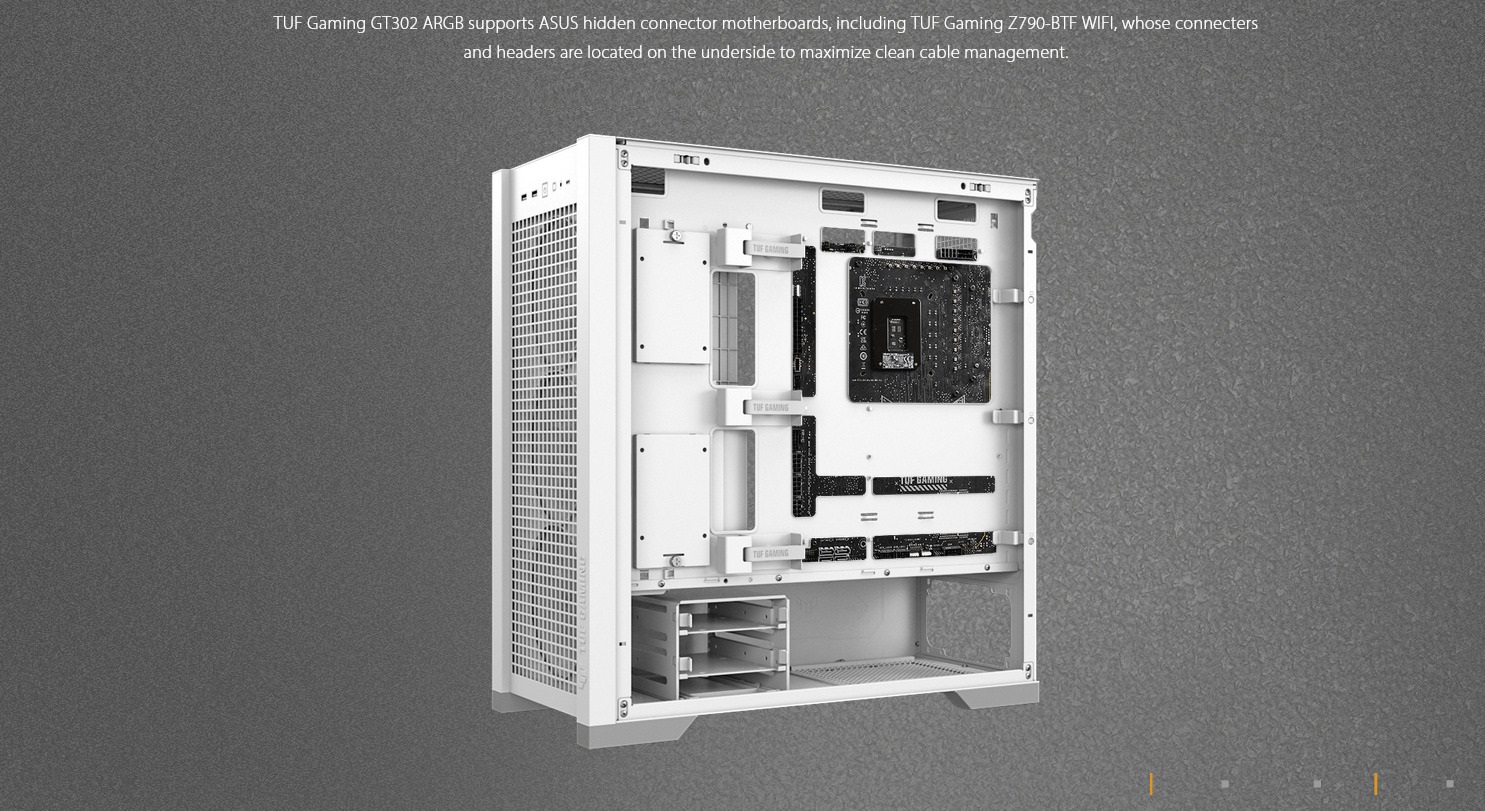 A large marketing image providing additional information about the product ASUS TUF Gaming GT302 ARGB Mid Tower Case - White - Additional alt info not provided
