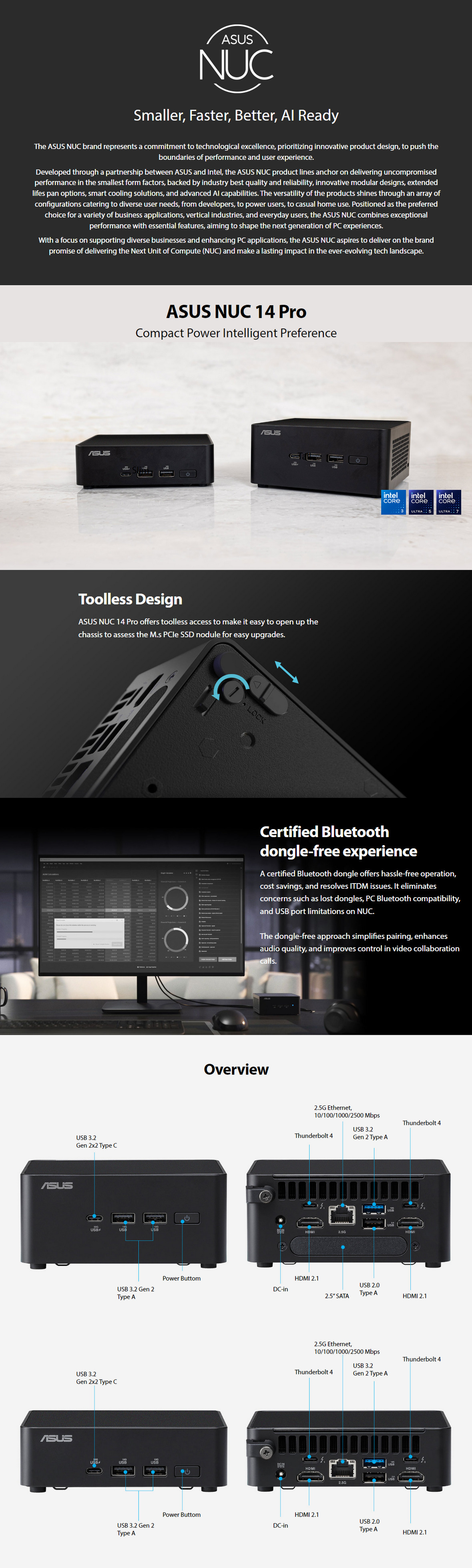 A large marketing image providing additional information about the product ASUS NUC 14 Pro Revel Canyon i3 Slim Barebones Mini PC - Additional alt info not provided