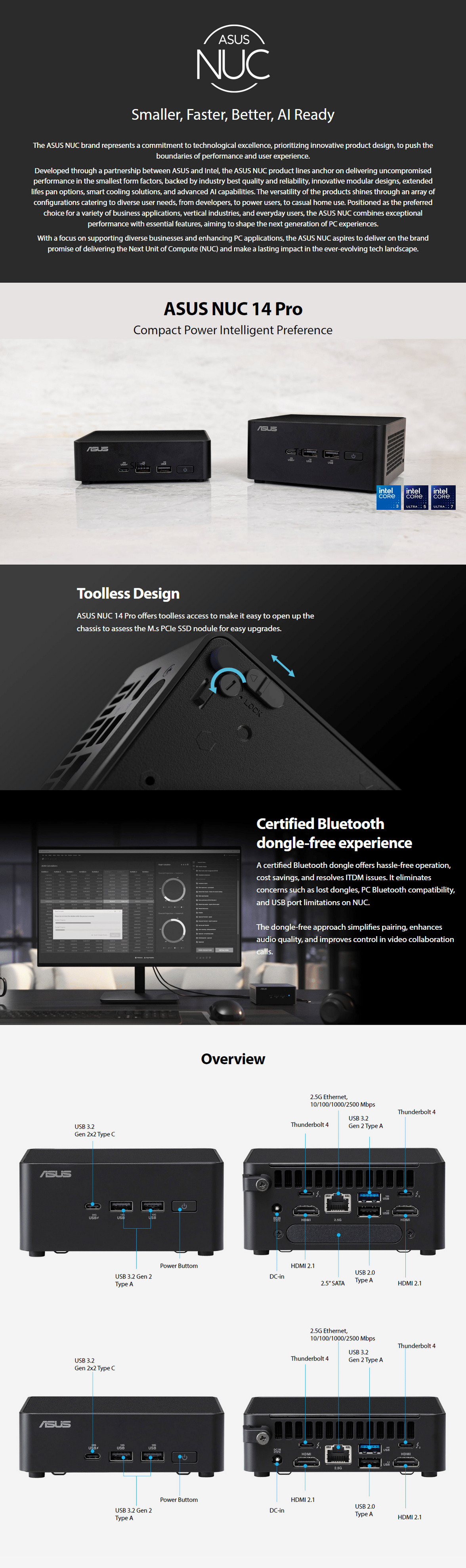 A large marketing image providing additional information about the product ASUS NUC 14 Pro Revel Canyon i3 Tall Barebones Mini PC - Additional alt info not provided