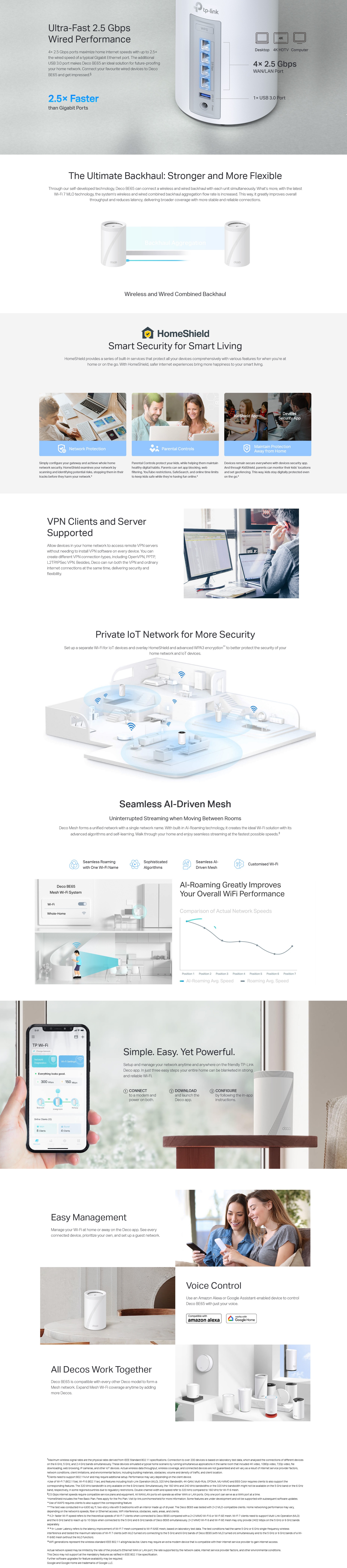 A large marketing image providing additional information about the product TP-Link Deco BE65 - BE11000 Wi-Fi 7 Tri-Band Mesh System (2 Pack) - Additional alt info not provided