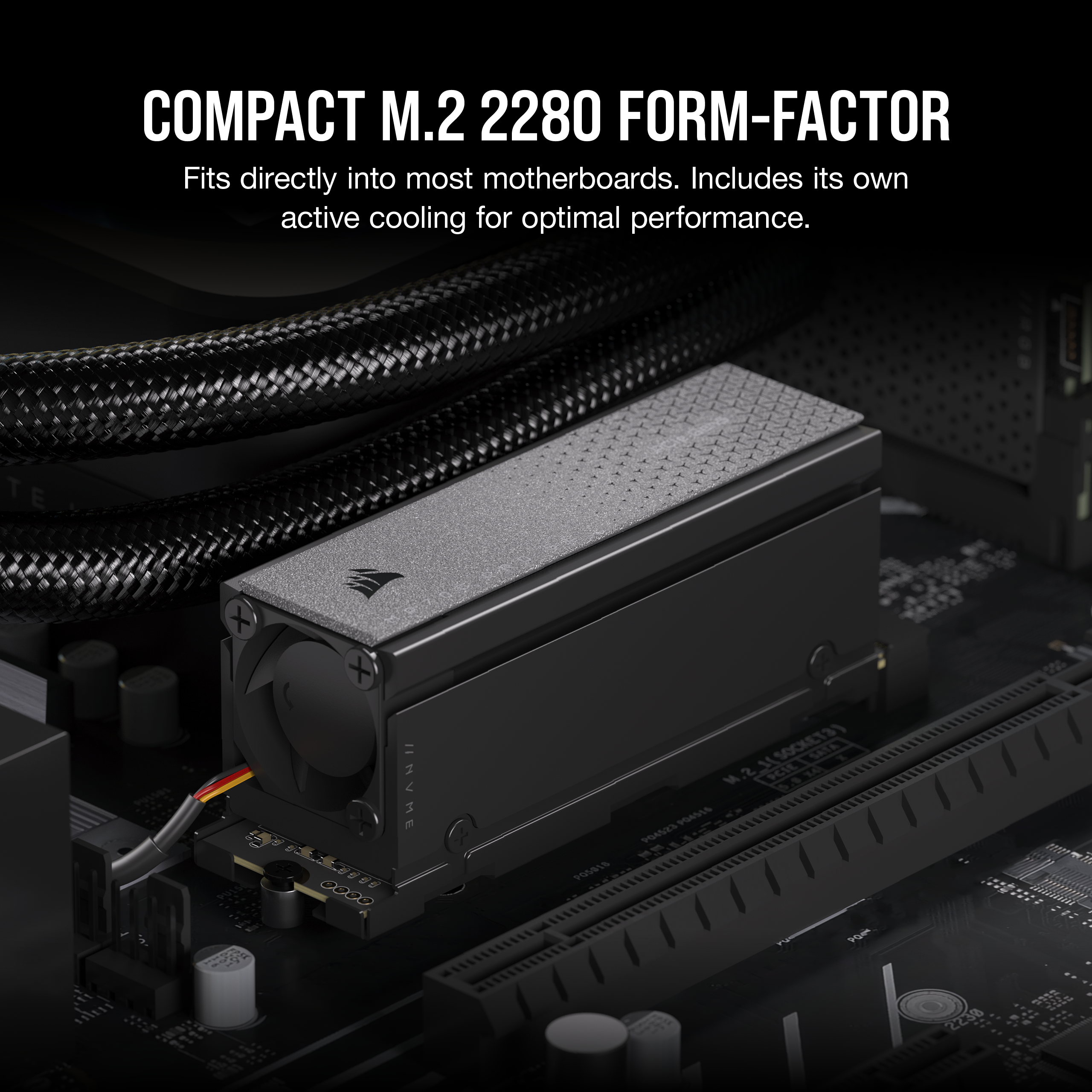 A large marketing image providing additional information about the product Corsair MP700 PRO SE w/ Air Cooler PCIe Gen5 NVMe M.2 SSD - 2TB - Additional alt info not provided