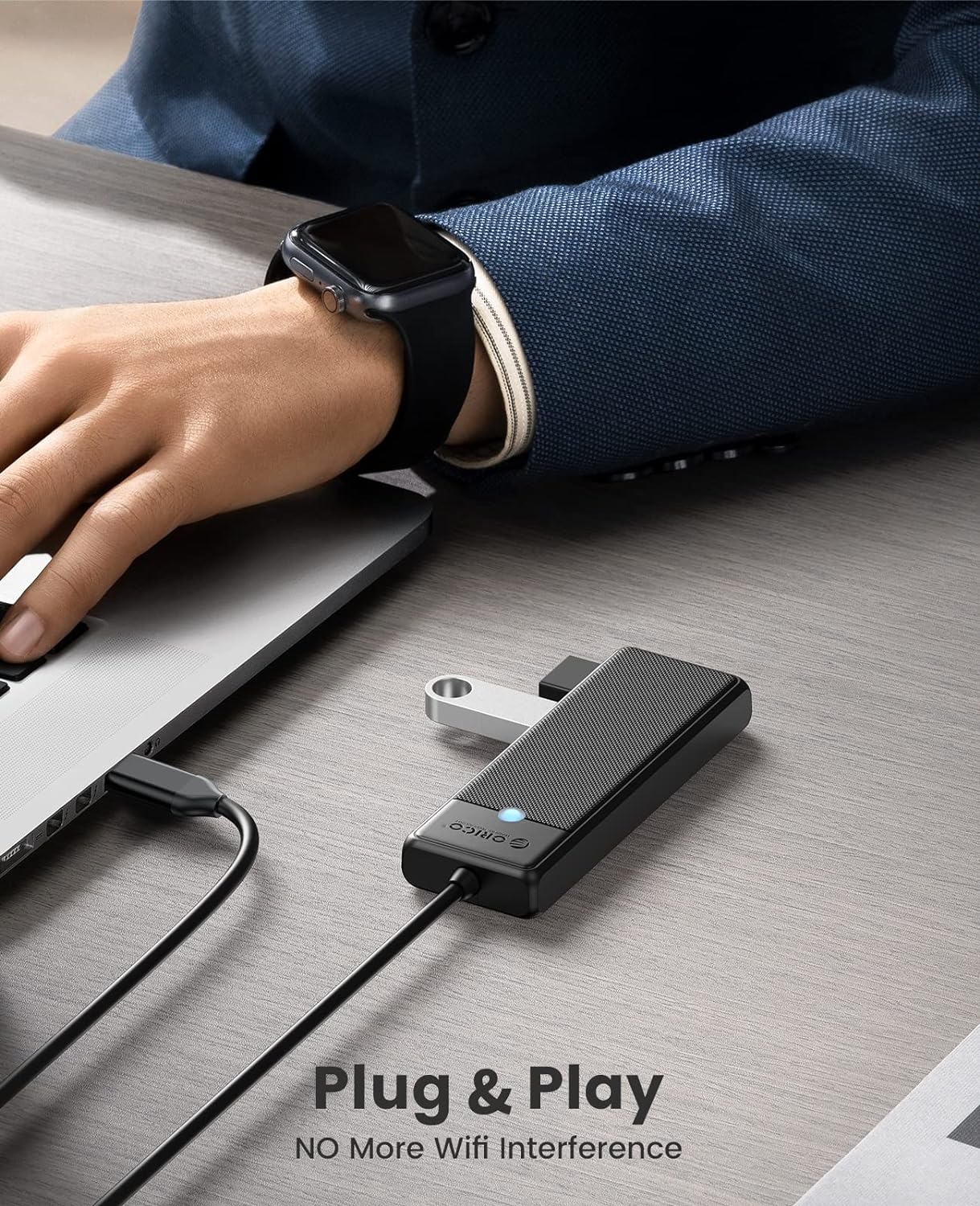 A large marketing image providing additional information about the product ORICO 4-Port USB 3.0 Type-C Hub with 100W PD - Additional alt info not provided