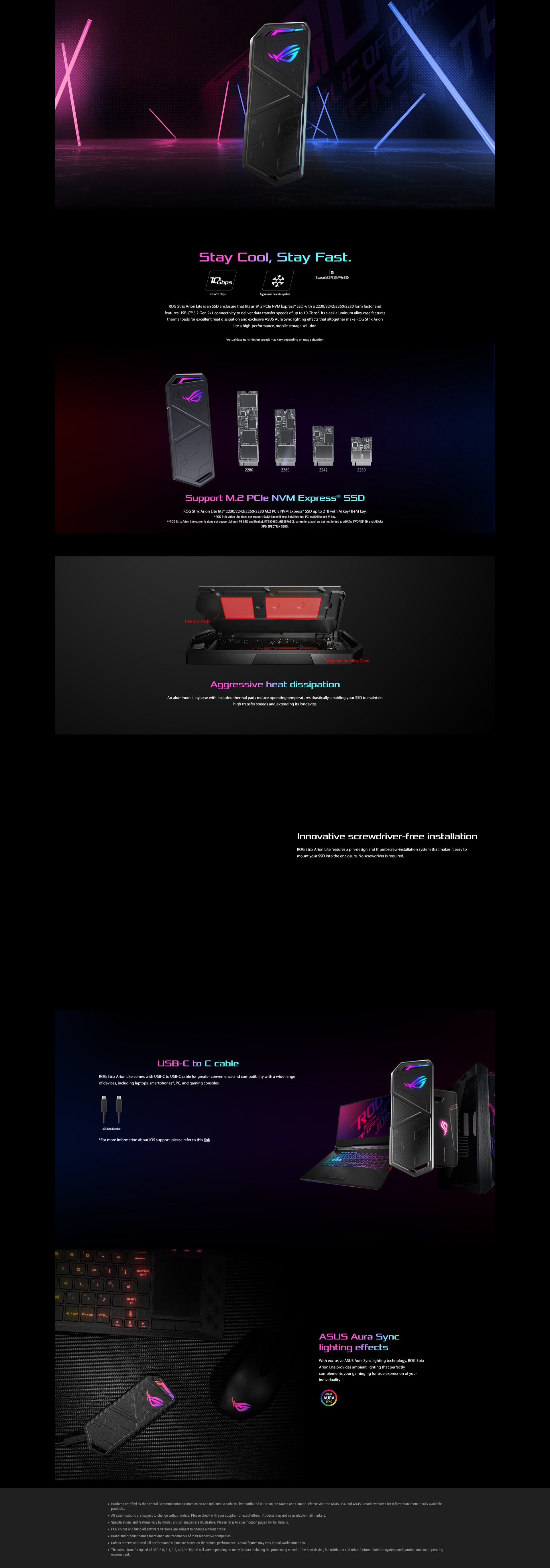 A large marketing image providing additional information about the product ASUS ROG Strix Arion Lite USB-C NMVe M.2 Enclosure - Additional alt info not provided