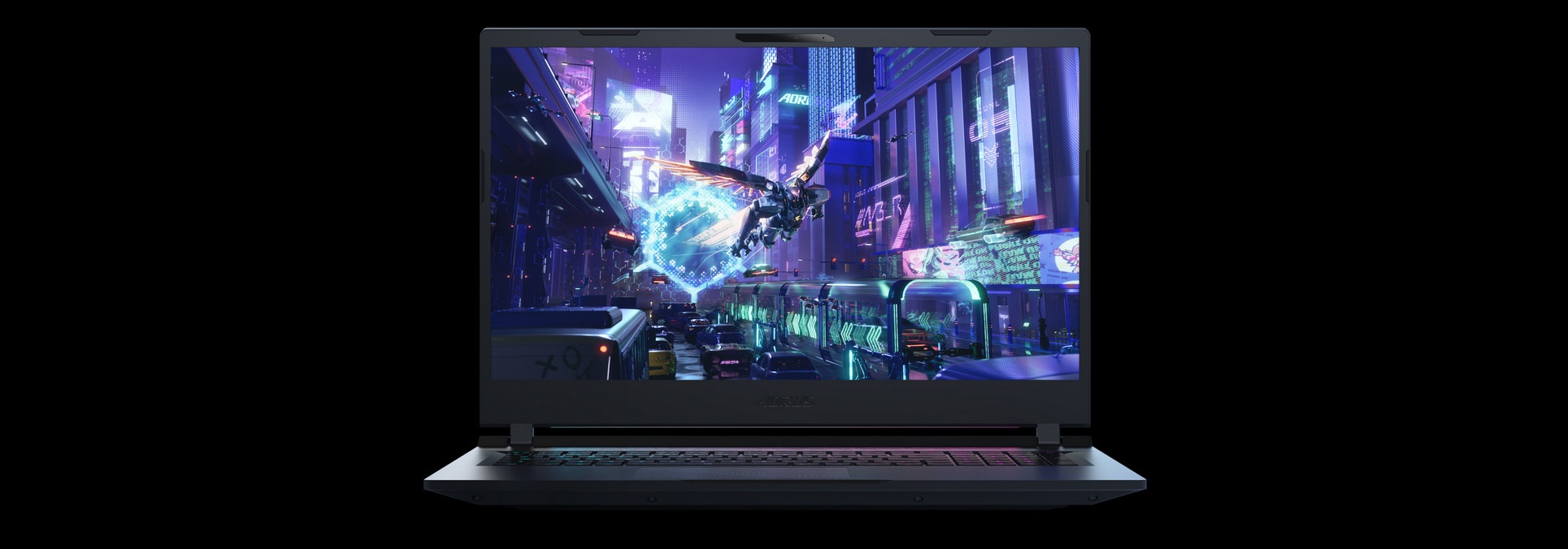 A large marketing image providing additional information about the product Gigabyte AORUS 17 (BSG) - 17.3" 240Hz, Core Ultra 7, RTX 4070, 16GB/1TB - Win 11 Gaming Notebook - Additional alt info not provided