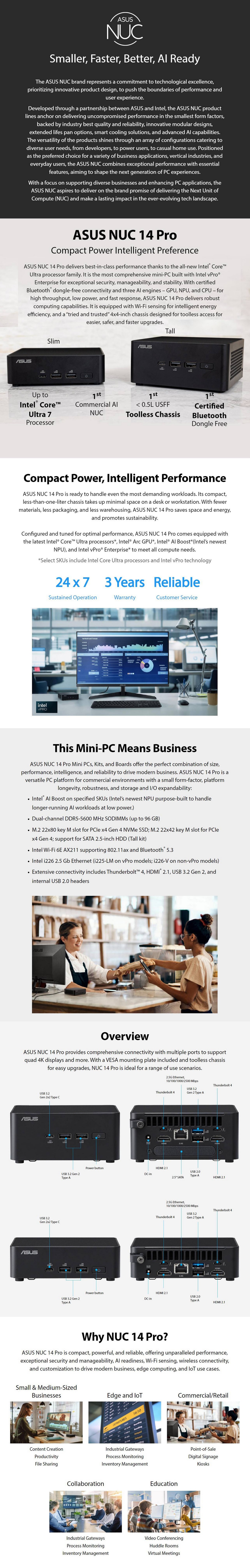 A large marketing image providing additional information about the product ASUS NUC 14 Pro Revel Canyon Ultra 7 vPro Tall Barebones Mini PC - Additional alt info not provided