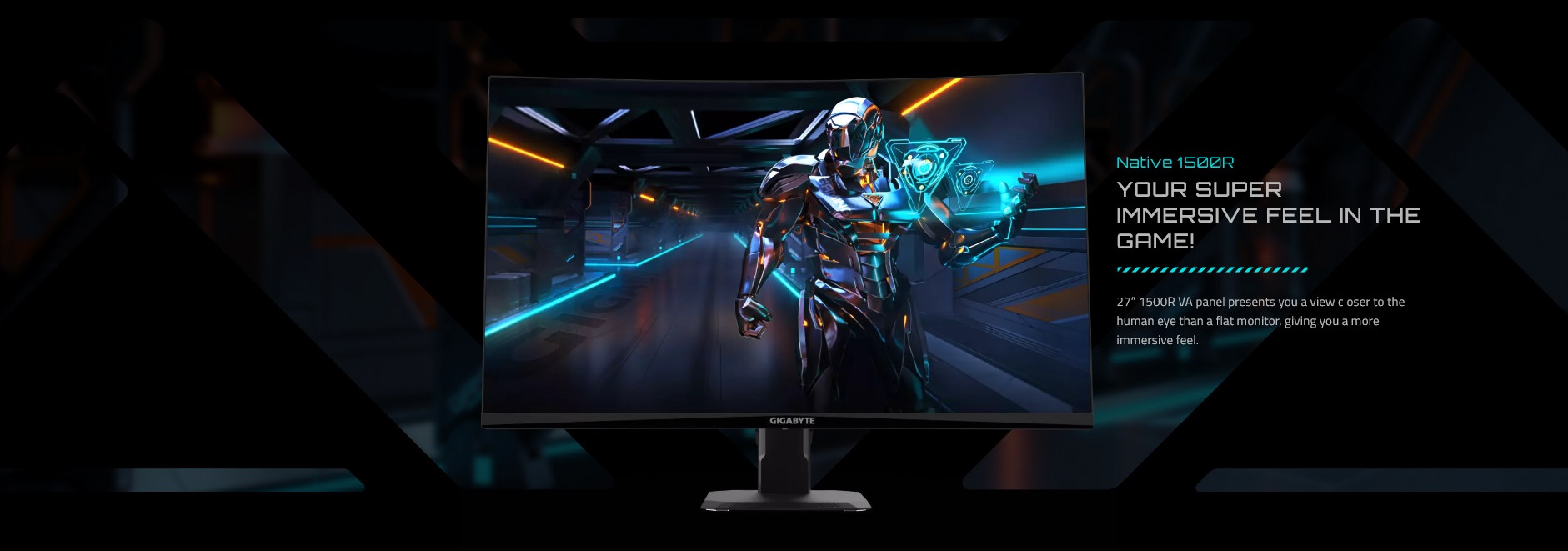 A large marketing image providing additional information about the product Gigabyte GS27QC  27"  Curved 1440p 165Hz/OC 170Hz Edge Monitor - Additional alt info not provided