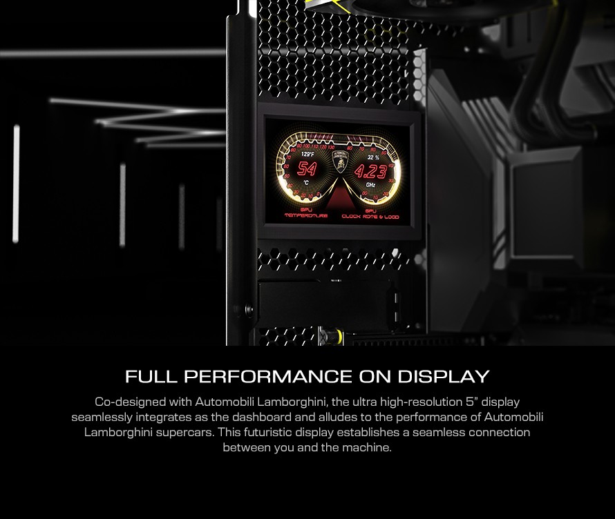 A large marketing image providing additional information about the product Lian Li O11D EVO RGB Automobili Lamborghini Mid Tower Case - Additional alt info not provided