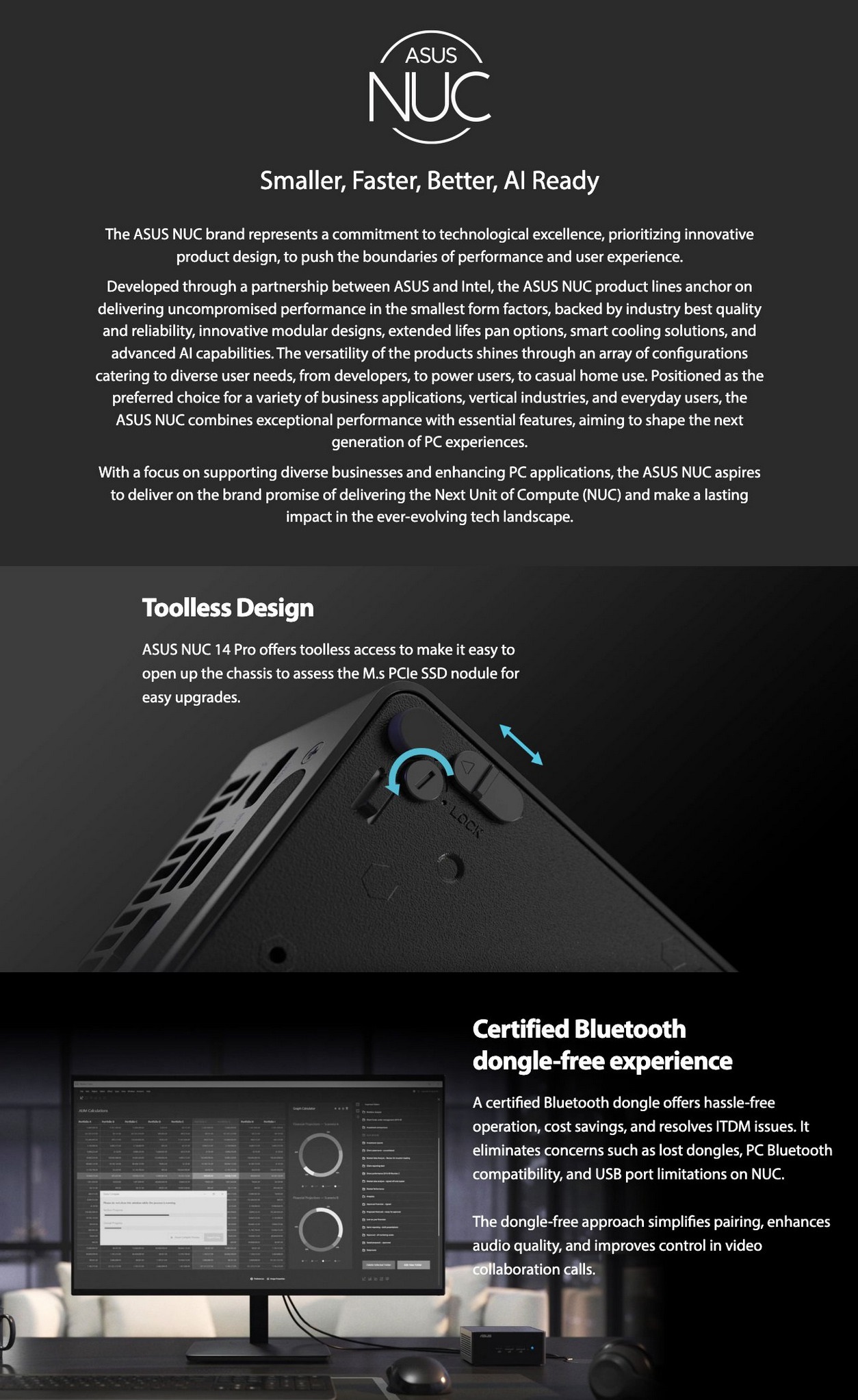 A large marketing image providing additional information about the product ASUS NUC 14 Pro Revel Canyon i3 Tall Barebones Mini PC - Additional alt info not provided