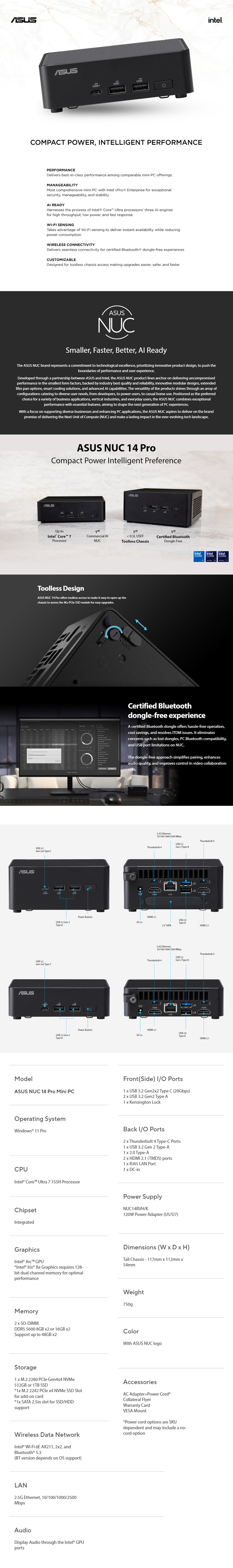 A large marketing image providing additional information about the product ASUS NUC 14 Pro Revel Canyon Ultra 7 Slim Barebones Mini PC - Additional alt info not provided