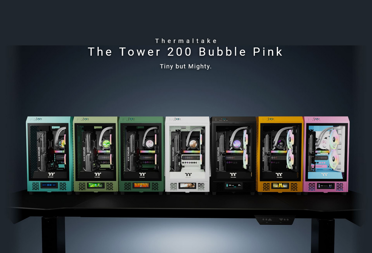 A large marketing image providing additional information about the product Thermaltake The Tower 200 - Mini Tower Case (Bubble Pink) - Additional alt info not provided