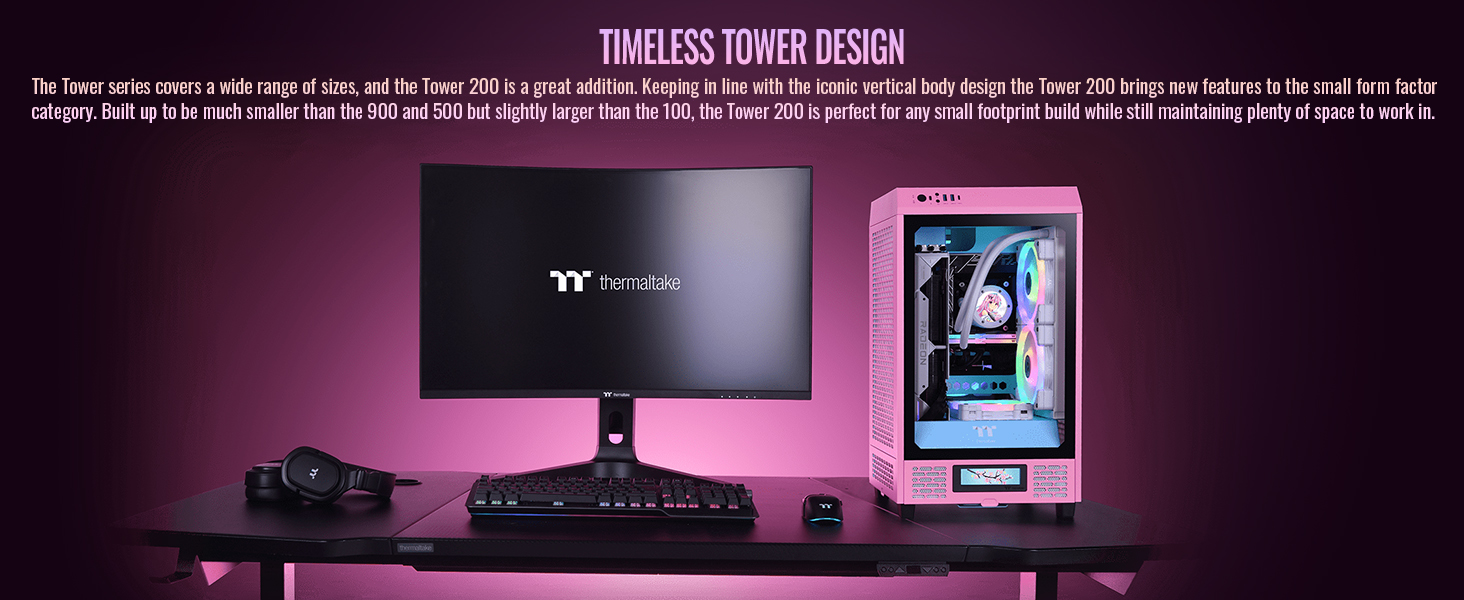 A large marketing image providing additional information about the product Thermaltake The Tower 200 - Mini Tower Case (Bubble Pink) - Additional alt info not provided