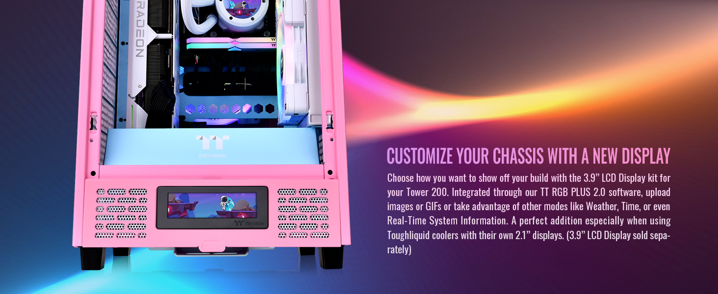 A large marketing image providing additional information about the product Thermaltake The Tower 200 - Mini Tower Case (Bubble Pink) - Additional alt info not provided