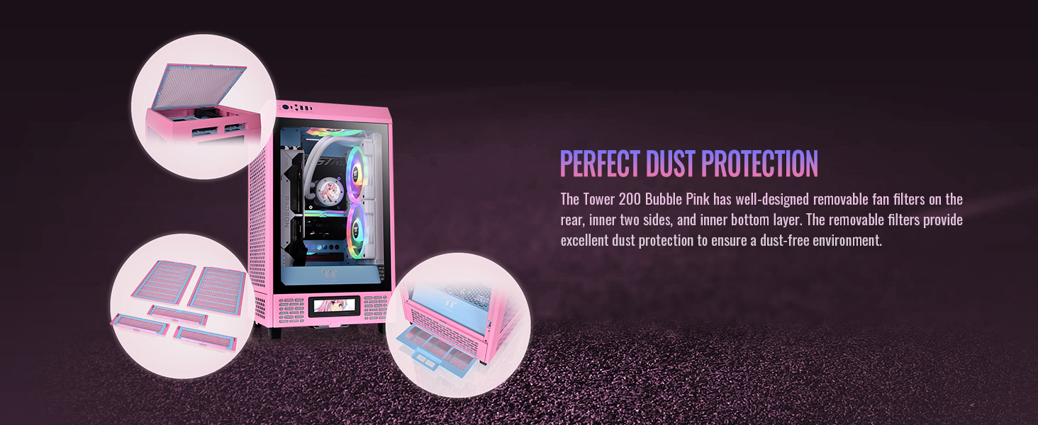 A large marketing image providing additional information about the product Thermaltake The Tower 200 - Mini Tower Case (Bubble Pink) - Additional alt info not provided