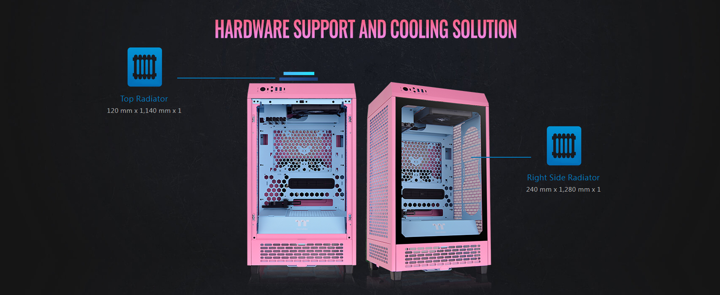 A large marketing image providing additional information about the product Thermaltake The Tower 200 - Mini Tower Case (Bubble Pink) - Additional alt info not provided