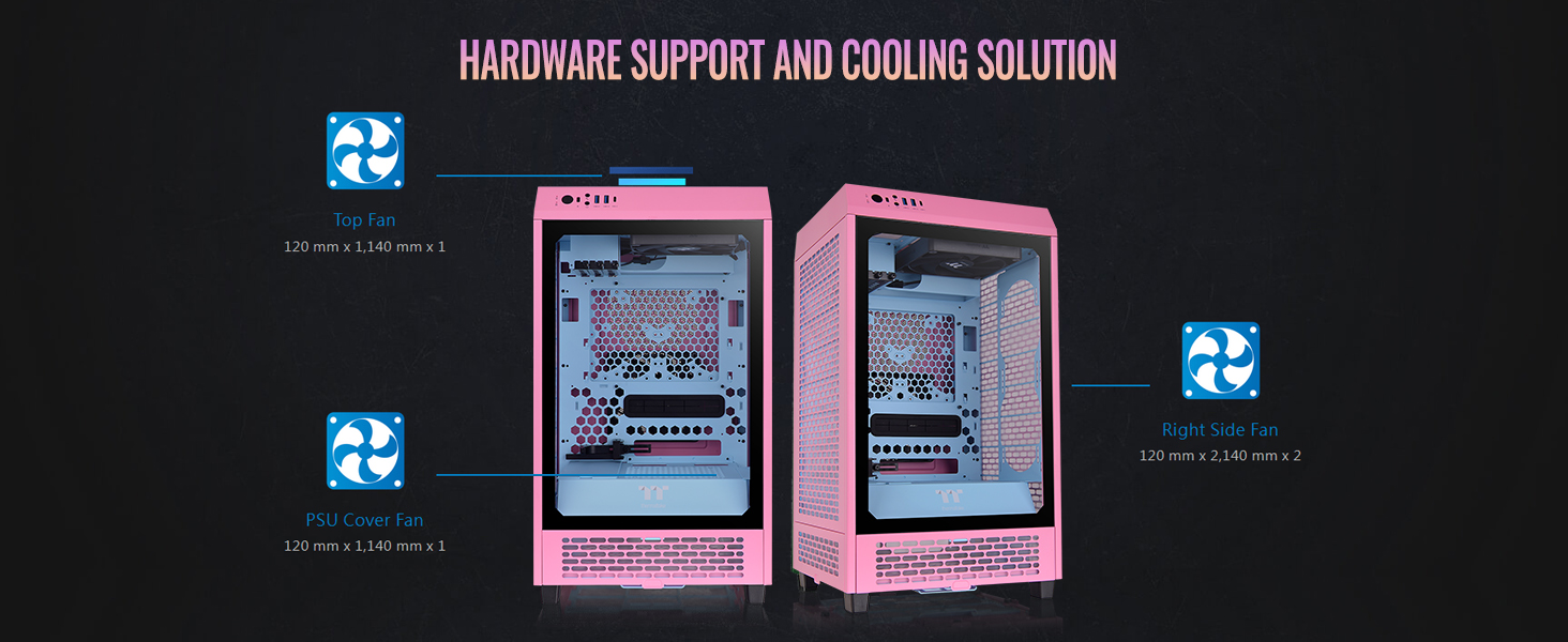 A large marketing image providing additional information about the product Thermaltake The Tower 200 - Mini Tower Case (Bubble Pink) - Additional alt info not provided