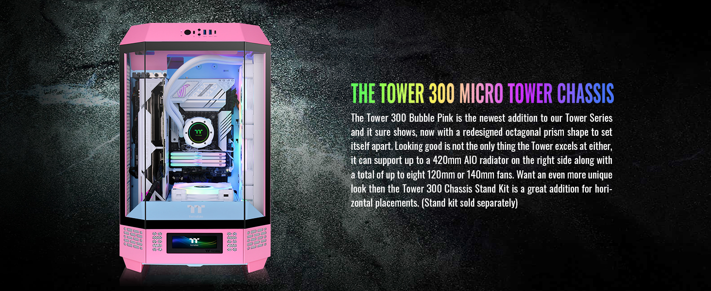 A large marketing image providing additional information about the product Thermaltake The Tower 300 - Micro Tower Case (Bubble Pink) - Additional alt info not provided