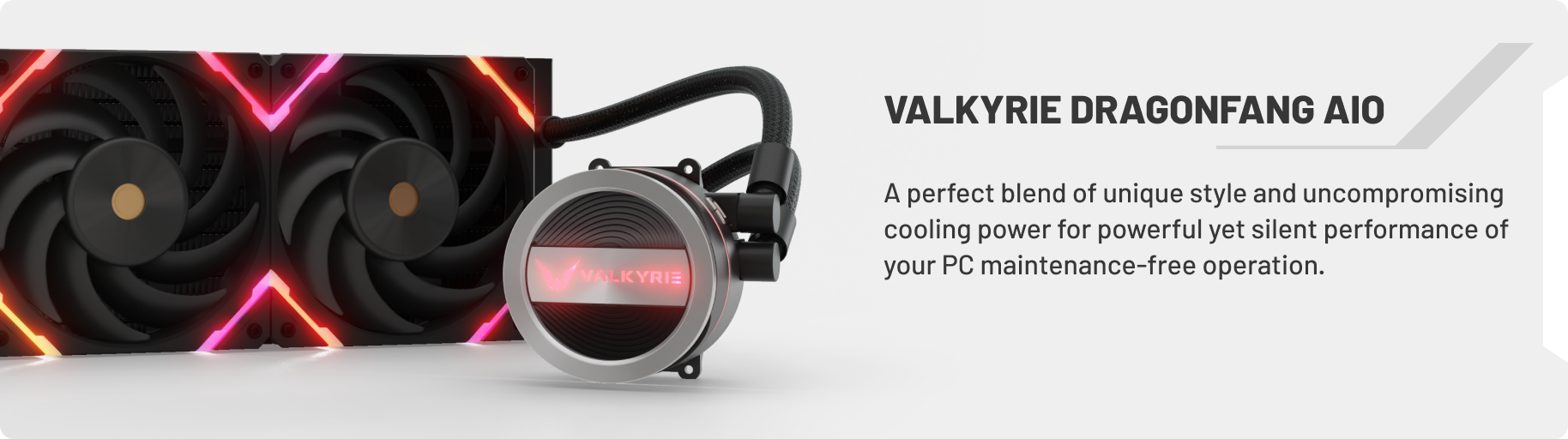 A large marketing image providing additional information about the product Valkyrie DRAGONFANG GL360 ARGB - 360mm AIO CPU Liquid Cooler (White) - Additional alt info not provided