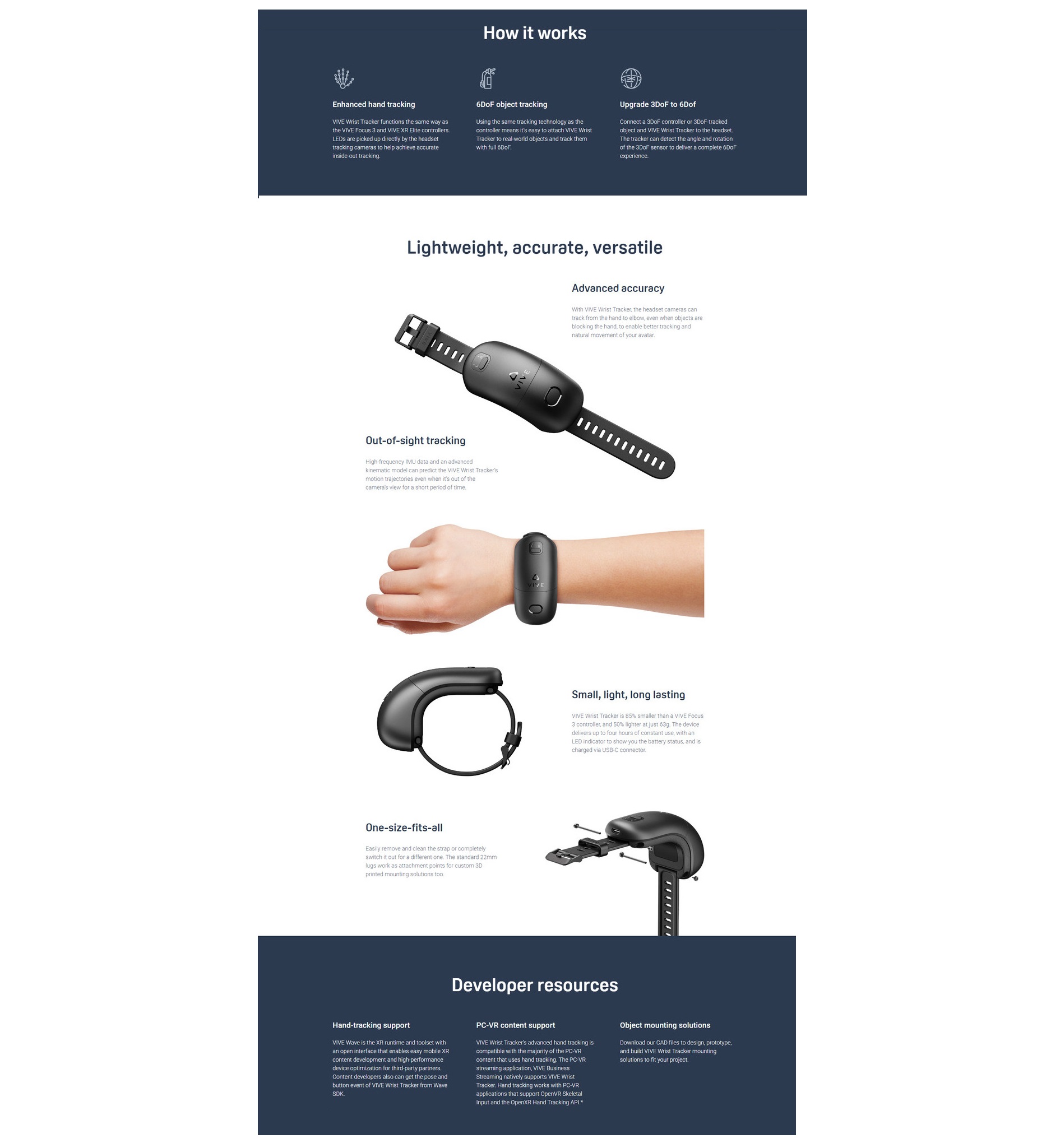 A large marketing image providing additional information about the product HTC VIVE Wrist Tracker  - Additional alt info not provided