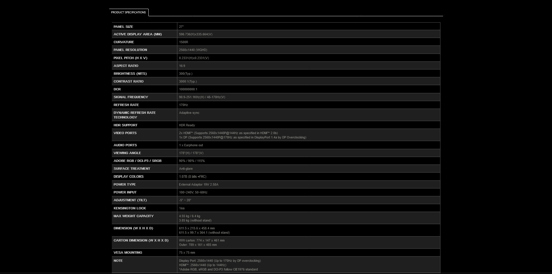 A large marketing image providing additional information about the product MSI G273CQ 27" Curved 1440p 170Hz VA Monitor - Additional alt info not provided