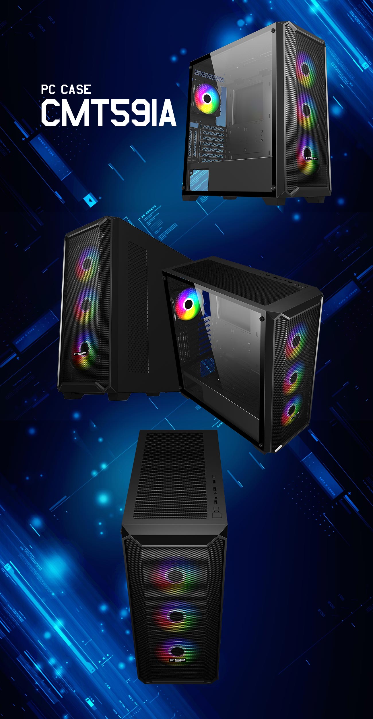 A large marketing image providing additional information about the product FSP CMT591A Mid Tower Case - Black - Additional alt info not provided