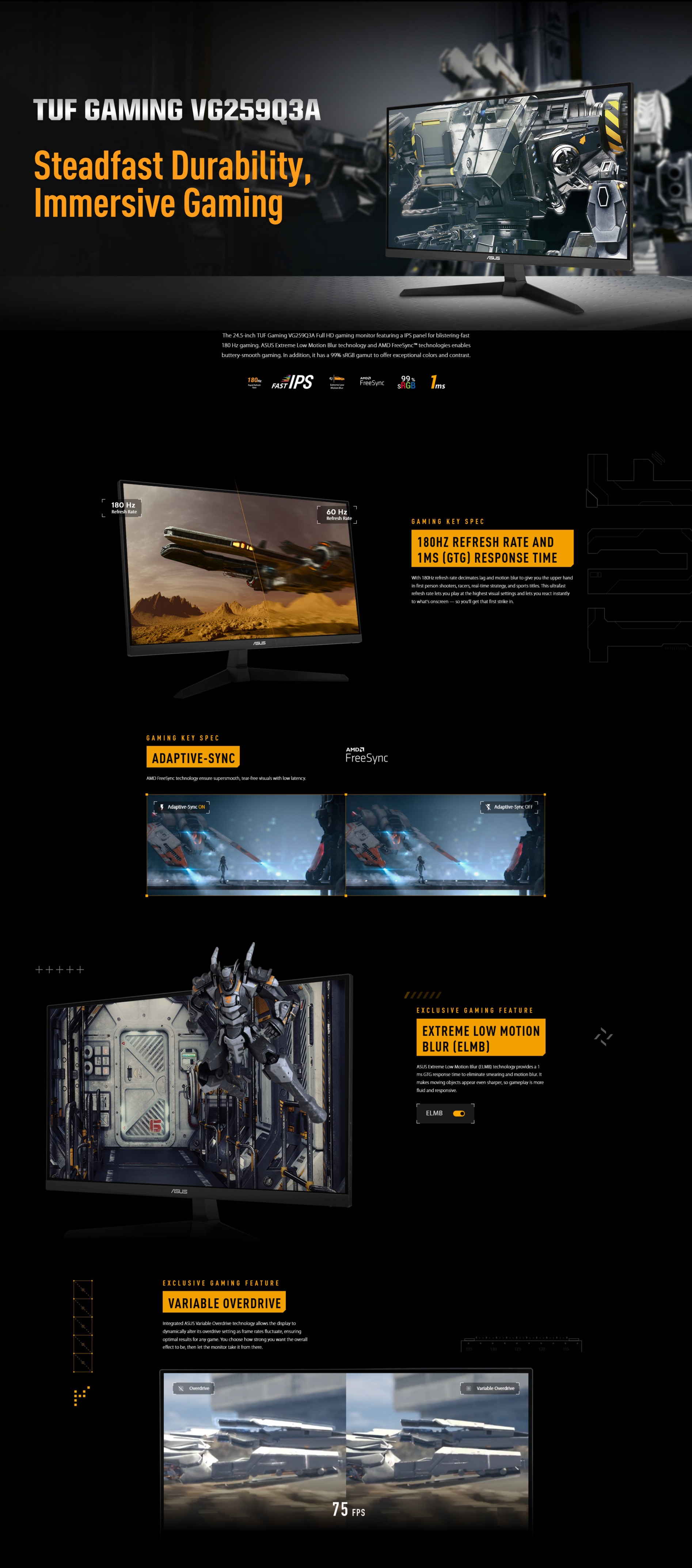 A large marketing image providing additional information about the product ASUS TUF Gaming VG259Q3A 24.5" 1080p 180Hz Fast IPS Monitor - Additional alt info not provided