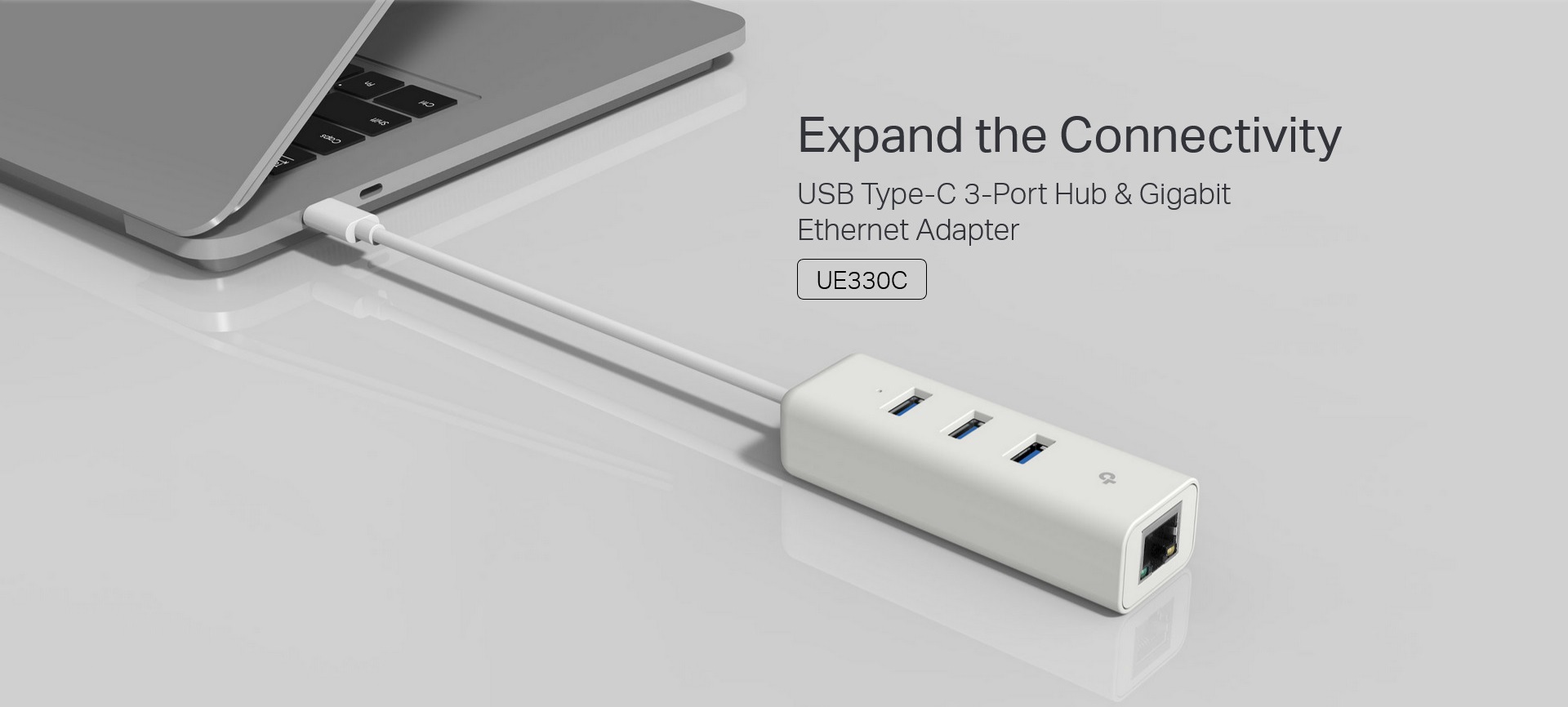 A large marketing image providing additional information about the product TP-Link UE330C - USB Type-C 3-Port Hub & Gigabit Ethernet Adapter - Additional alt info not provided