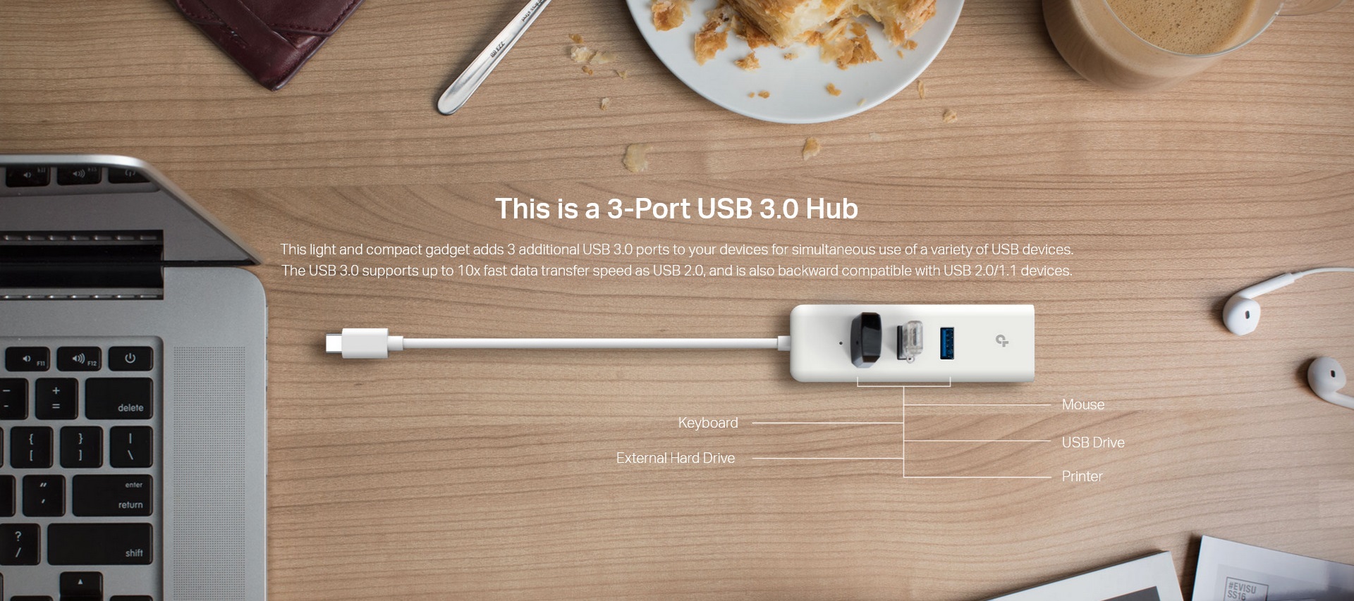 A large marketing image providing additional information about the product TP-Link UE330C - USB Type-C 3-Port Hub & Gigabit Ethernet Adapter - Additional alt info not provided