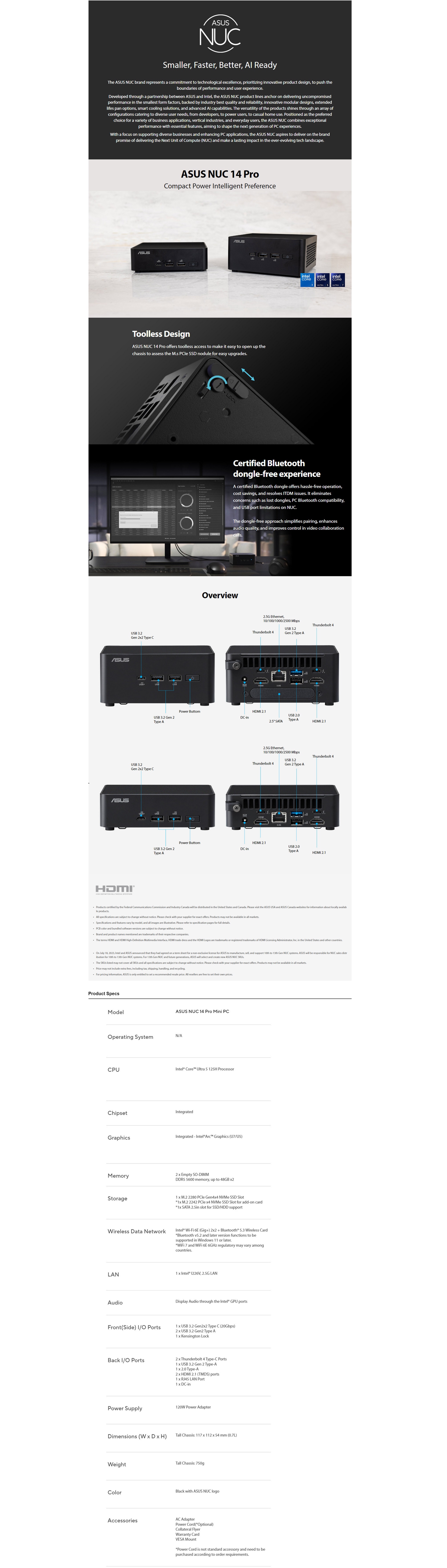 A large marketing image providing additional information about the product ASUS NUC 14 Pro Revel Canyon Ultra 5 vPro Tall Barebones Mini PC - Additional alt info not provided