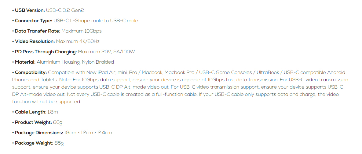 A large marketing image providing additional information about the product mbeat Tough Link 1.8m L-Shape USB 3.2 Gen2 USB-C Cable - Space Grey - Additional alt info not provided