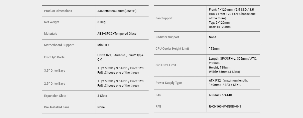 A large marketing image providing additional information about the product DeepCool CH160 mITX Case - White - Additional alt info not provided