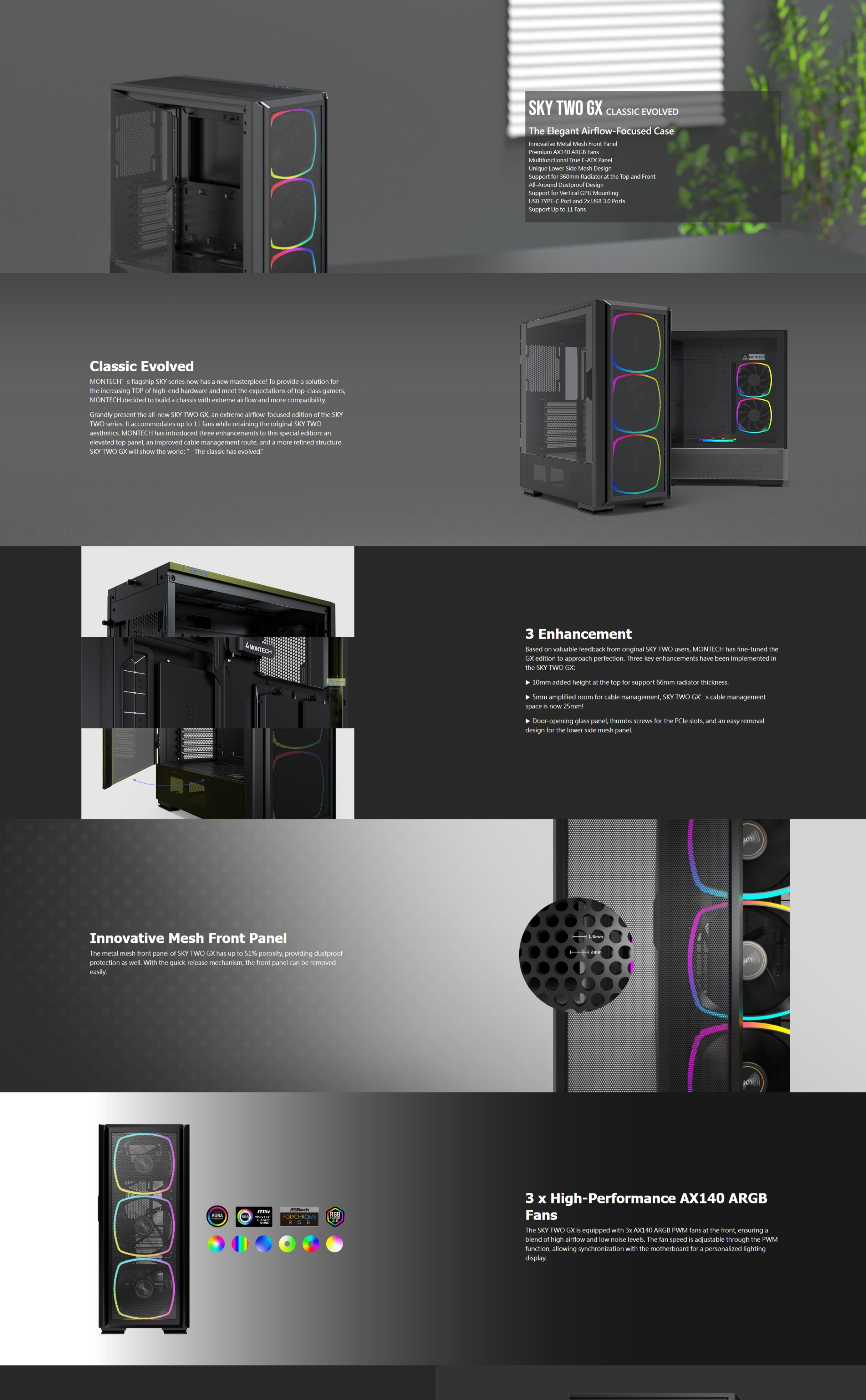 A large marketing image providing additional information about the product Montech SKY TWO GX - Mid Tower Case (Black) - Additional alt info not provided