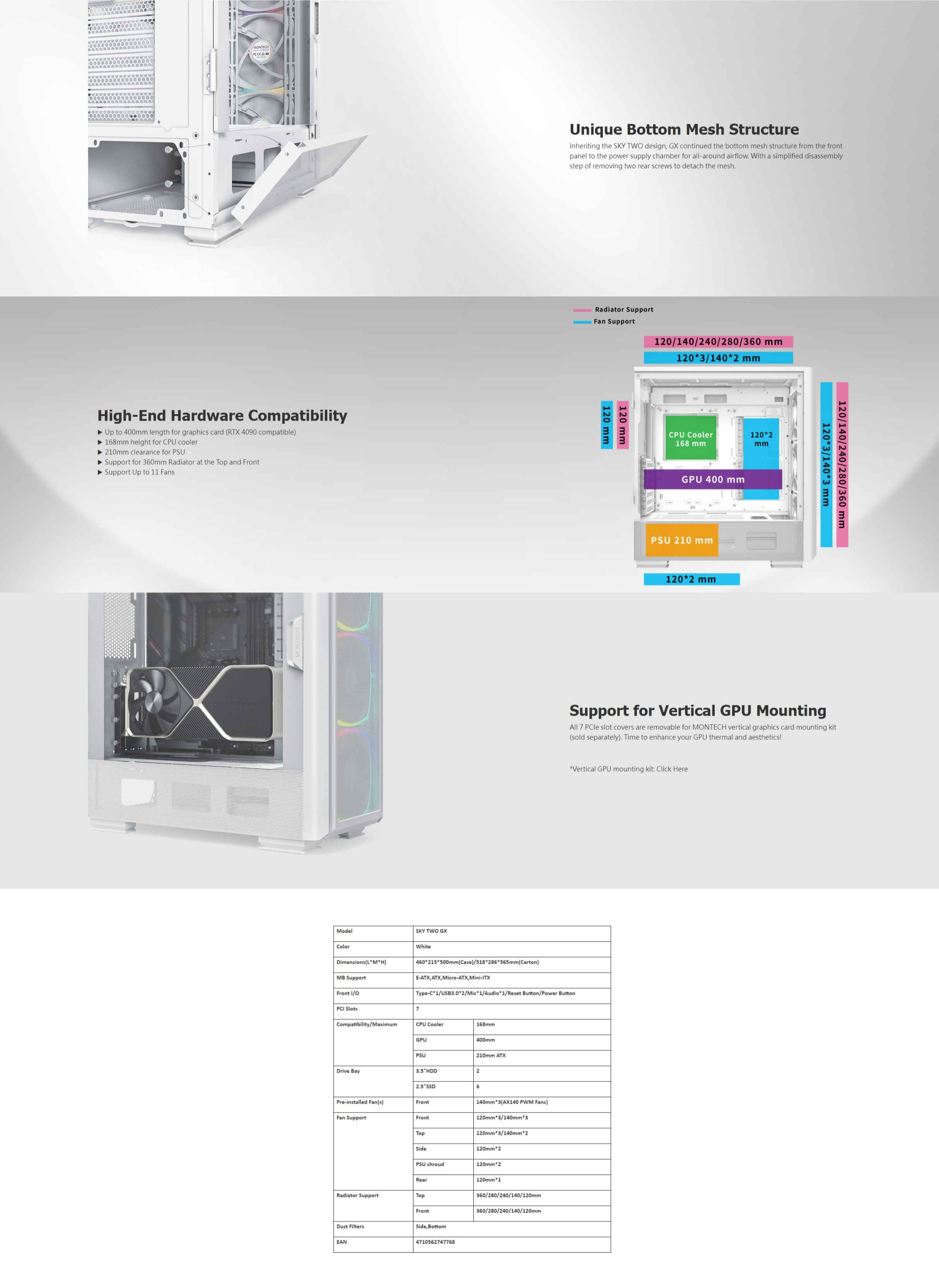 A large marketing image providing additional information about the product Montech SKY TWO GX - Mid Tower Case (White) - Additional alt info not provided