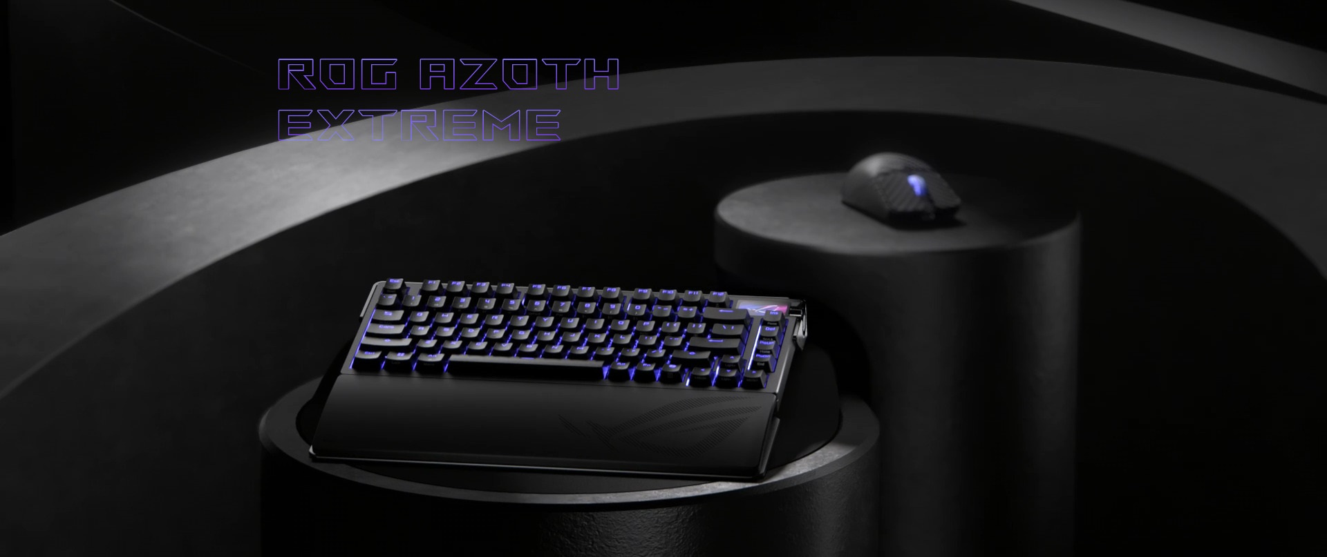 A large marketing image providing additional information about the product ASUS ROG Azoth Extreme 75% Hot-Swap RGB Wireless Mechanical Keyboard - Storm Switch - Additional alt info not provided