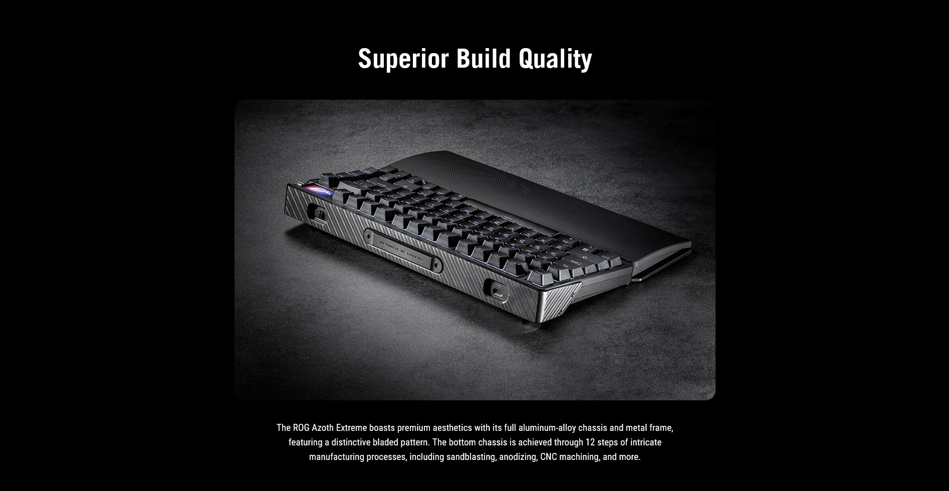 A large marketing image providing additional information about the product ASUS ROG Azoth Extreme 75% Hot-Swap RGB Wireless Mechanical Keyboard - Storm Switch - Additional alt info not provided