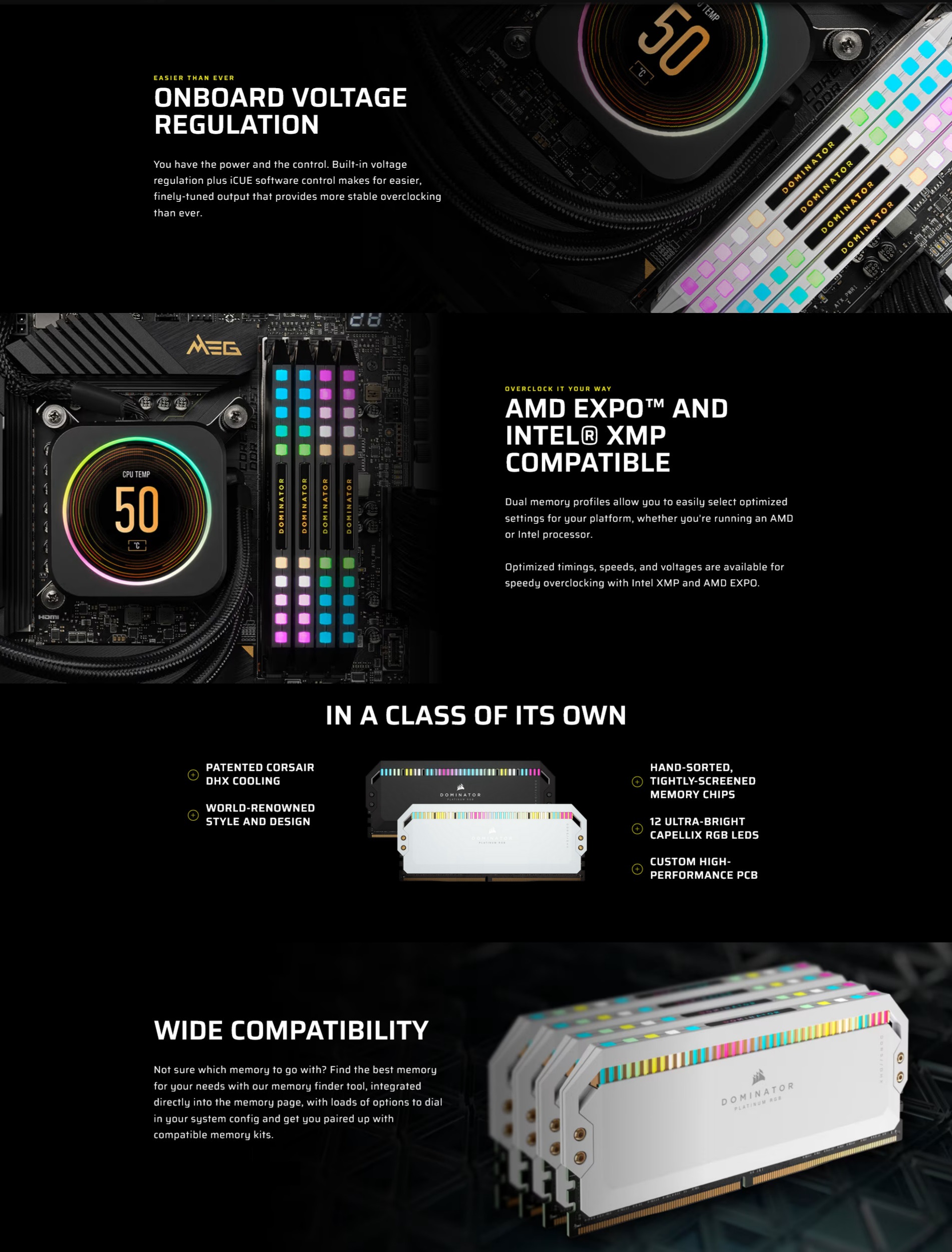 A large marketing image providing additional information about the product Corsair Dominator Platinum RGB 32GB Kit (2x16GB) DDR5 C30 6000MHz - Grey  - Additional alt info not provided