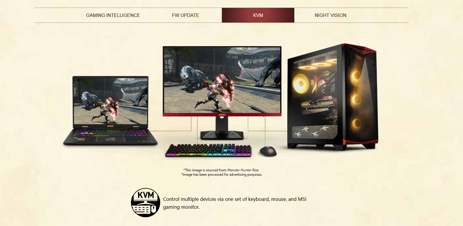 A large marketing image providing additional information about the product MSI MAG 274QRF QD E2 27" 1440p 180Hz Rapid IPS Monitor - Monster Hunter Edition - Additional alt info not provided