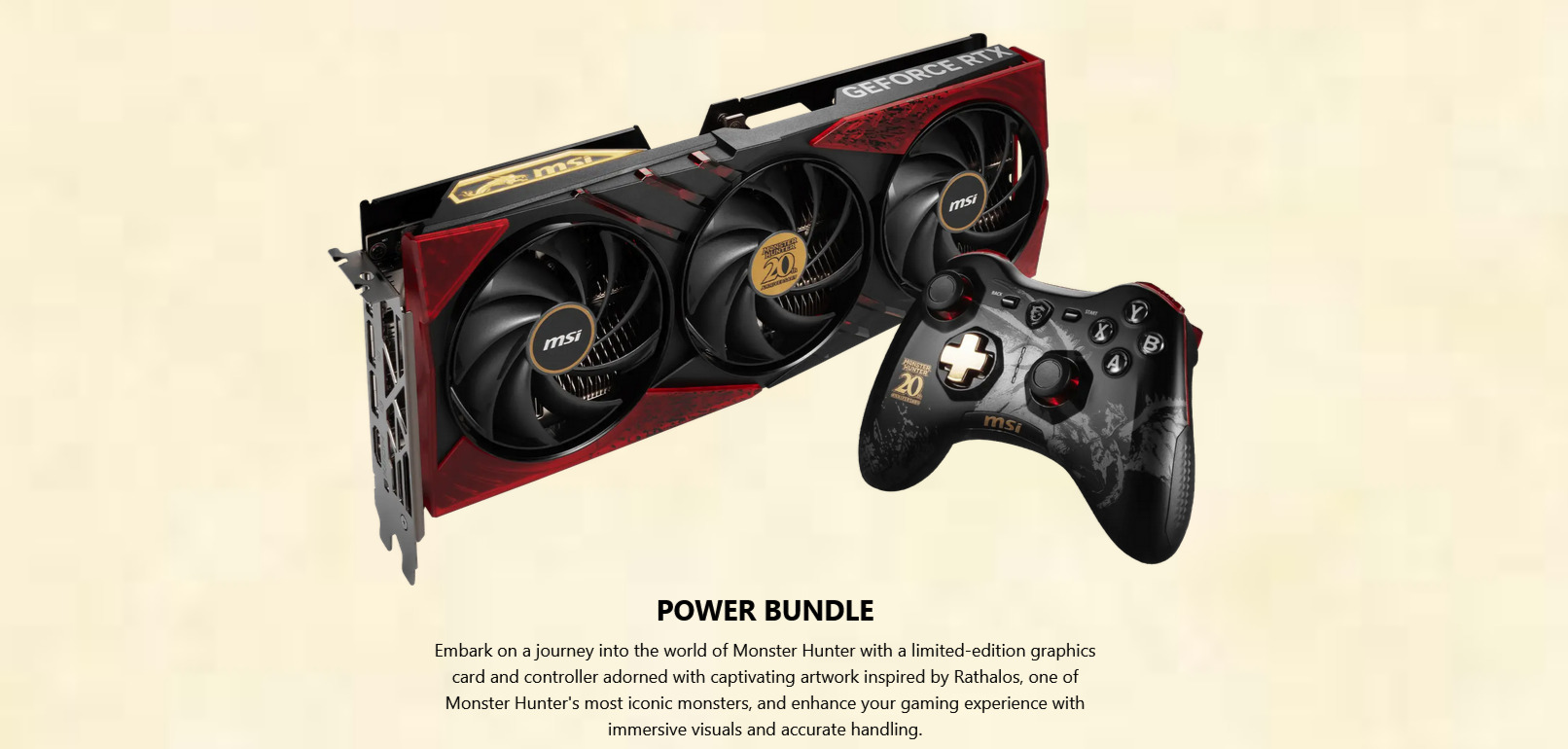 A large marketing image providing additional information about the product MSI GeForce RTX 4060 Ti Gaming Slim 8GB GDDR6X x GC30 Controller - Monster Hunter Edition - Additional alt info not provided