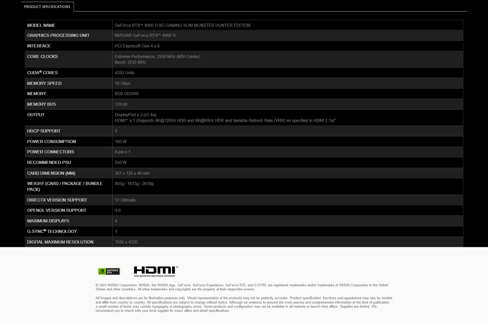 A large marketing image providing additional information about the product MSI GeForce RTX 4060 Ti Gaming Slim 8GB GDDR6X x GC30 Controller - Monster Hunter Edition - Additional alt info not provided