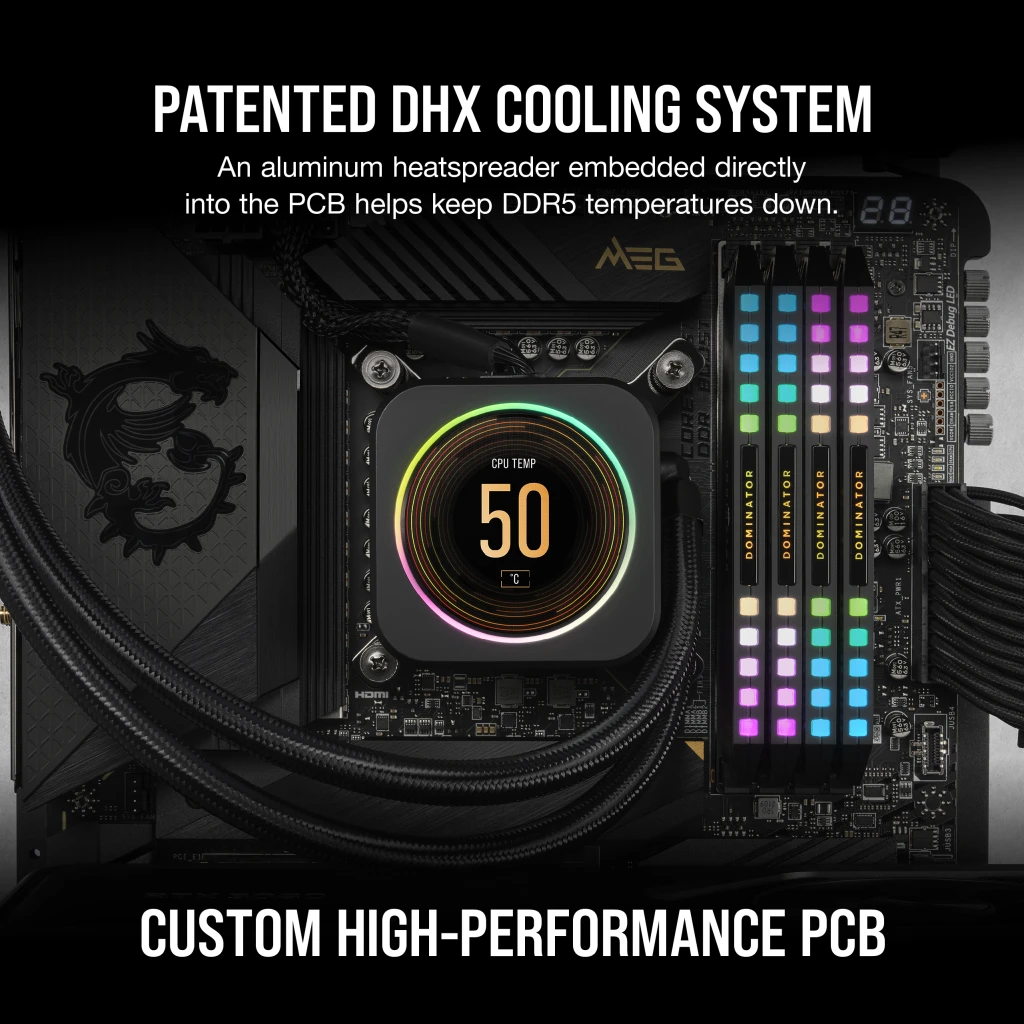 A large marketing image providing additional information about the product Corsair Dominator Platinum RGB 64GB Kit (2x32GB) DDR5 C30 6000MHz - Grey - Additional alt info not provided