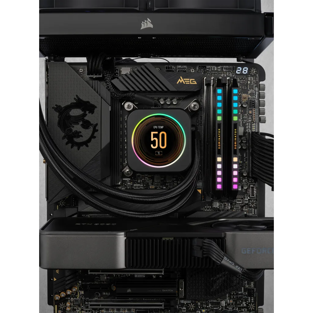 A large marketing image providing additional information about the product Corsair Dominator Platinum RGB 64GB Kit (2x32GB) DDR5 C30 6000MHz - Grey - Additional alt info not provided