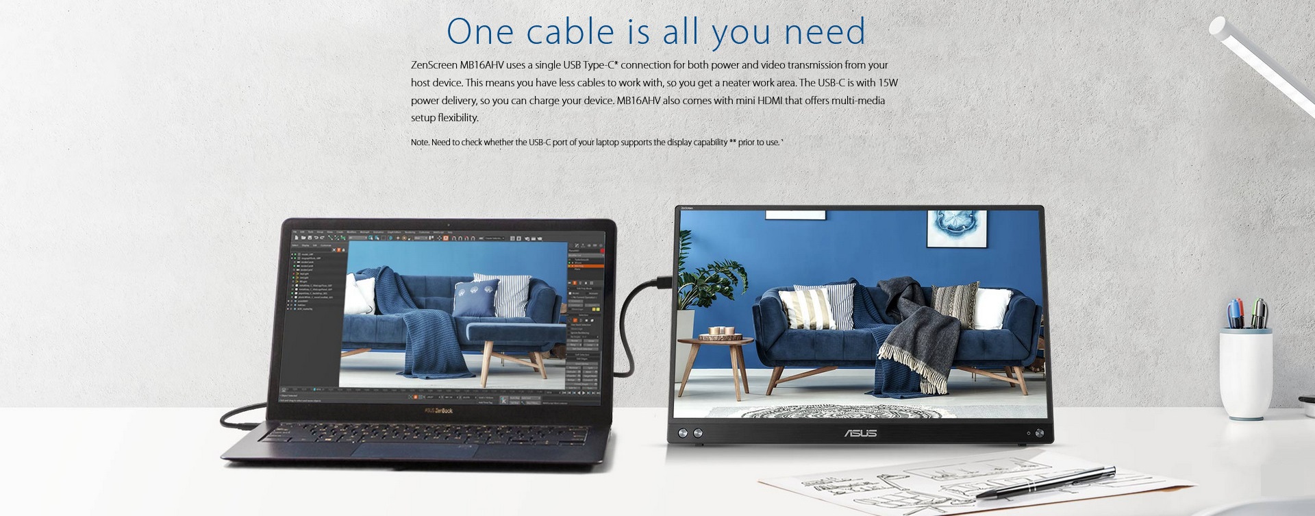A large marketing image providing additional information about the product ASUS ZenScreen MB16AHV 16" 1080p 60Hz IPS Portable Monitor - Additional alt info not provided