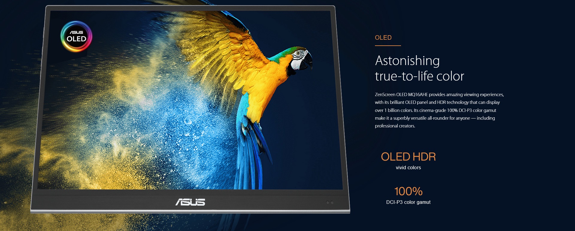 A large marketing image providing additional information about the product ASUS ZenScreen MQ16AHE 16" 1080p 60Hz OLED Portable Monitor - Additional alt info not provided